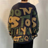 Mens Y2K Letter Print Knit Sweater Vintage Streetwear Pullover
