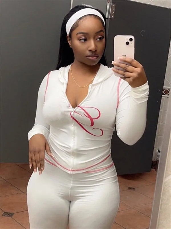 2025 Spring Women's 2 Piece Set Zipper Hoodie and Pants Streetwear