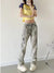 Yellow Zippered Straight Jeans Women’s High Street Flared Pants