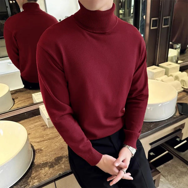 Korean Style Fleece Turtleneck Sweater Men Warm Pullover Knit