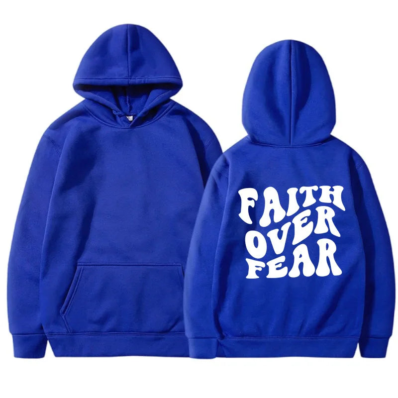Women’s Faith Over Fear Hoodie Plush Letter Print Kangaroo Pocket