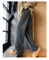Fleece Lined Wide Leg Pants Women Split Hem Winter Trousers