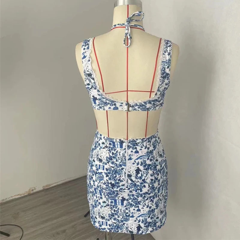 Strapsbedruckte Spitze mit ausgehöhltem Schlitz, Strandurlaub-Bademode für Damen