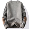 Mens Patchwork Crew Neck Sweater Fleece Lined Thick Warm Winter