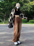 Women's Retro Brown High Waist Wide Leg Jeans Spring Fall