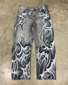 Y2K Street Gothic Flame Print Straight Jeans Men’s Loose Wide-Leg Pants