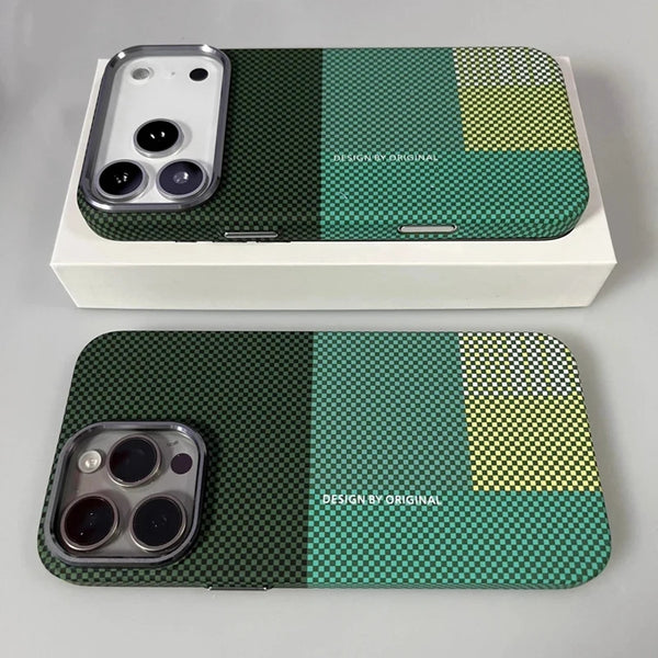 Pixel Grid iPhone Case Magnetic Metal Button 14 15 16 17 Pro Max