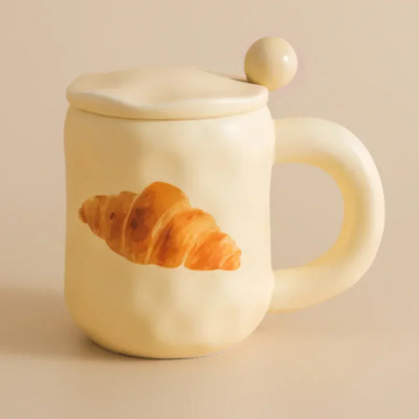 1pc 480ml Ceramic Mug with Spoon and Lid Cute Ceramic Coffee
