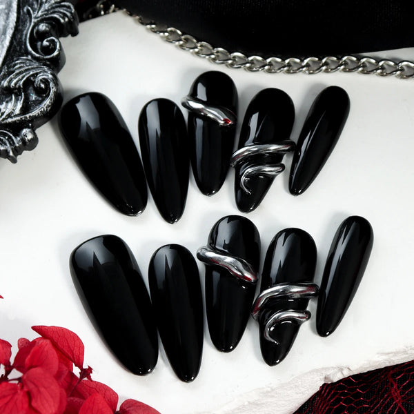 10pcs Gold Metallic 3D Press-On Almond Fake Nails