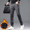 Mens Thick Fleece Lined Pants Slim Fit Winter Warm Business Casual