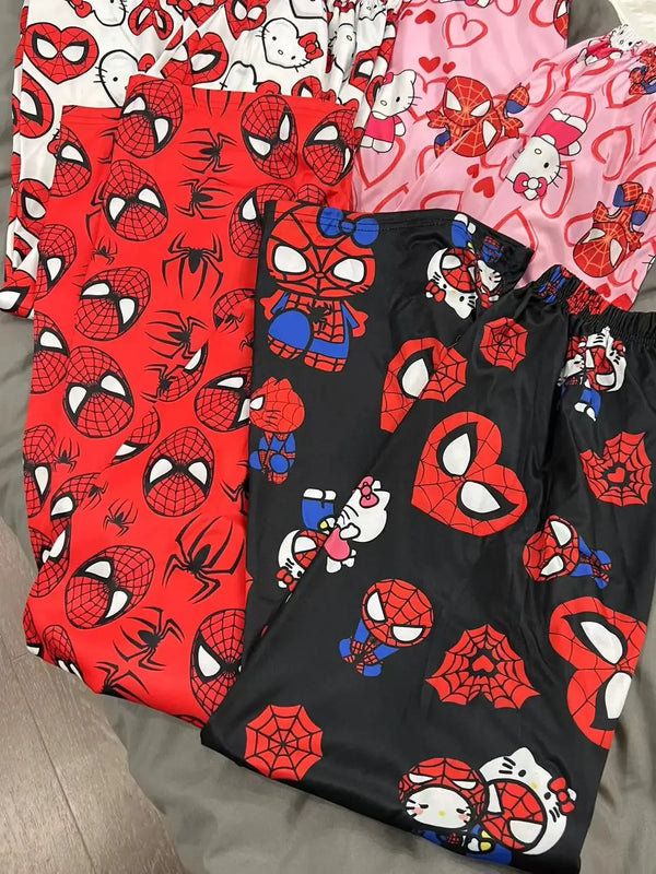 Hello Kitty Spider-Man Pajama Pants Loose Y2K Cartoon Gift Couple