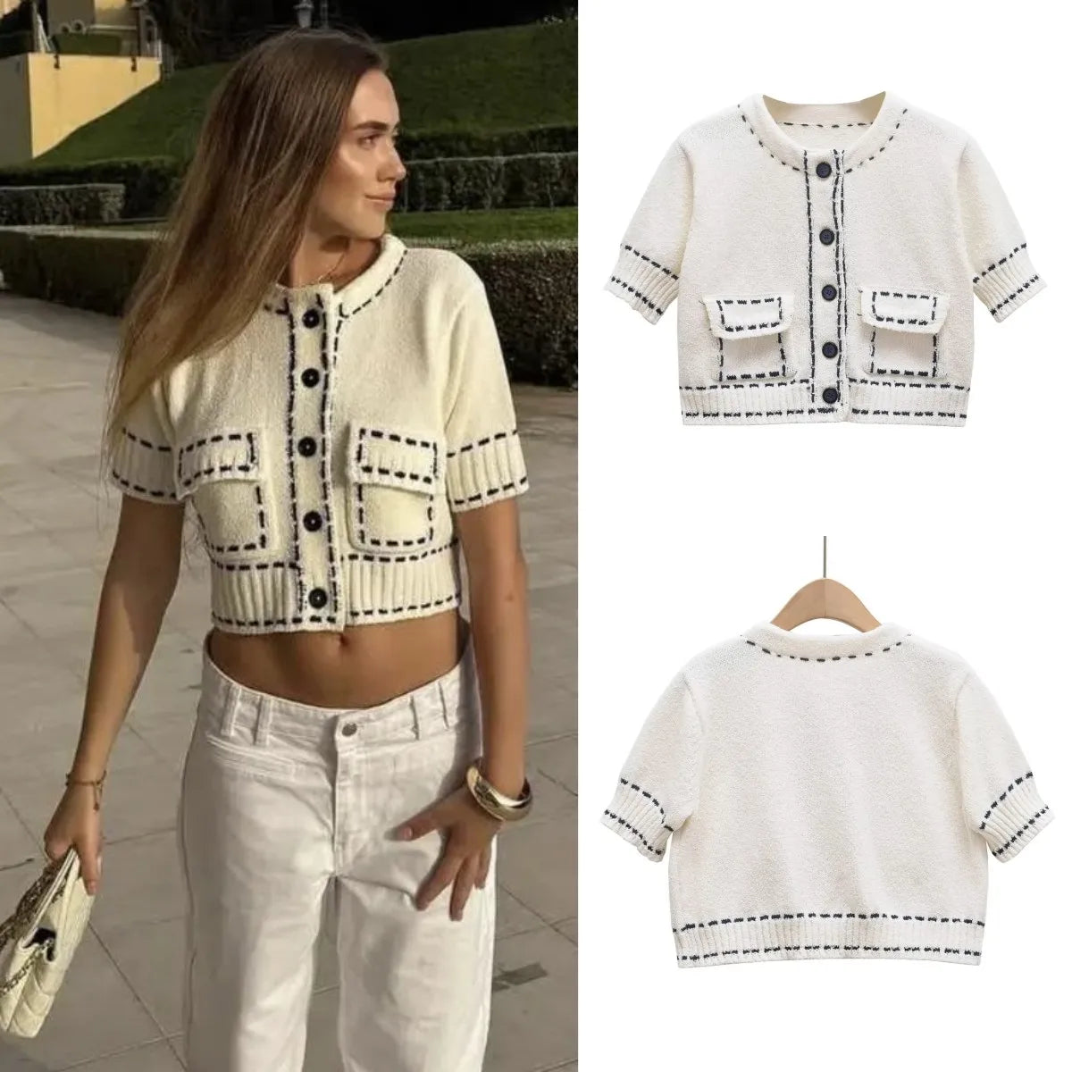 Women's Handmade Knitted Cardigan Short Sleeve Spring Coat