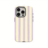 Cream Purple Stripe iPhone Case Dual Layer 13 14 15 16 17 Pro Max