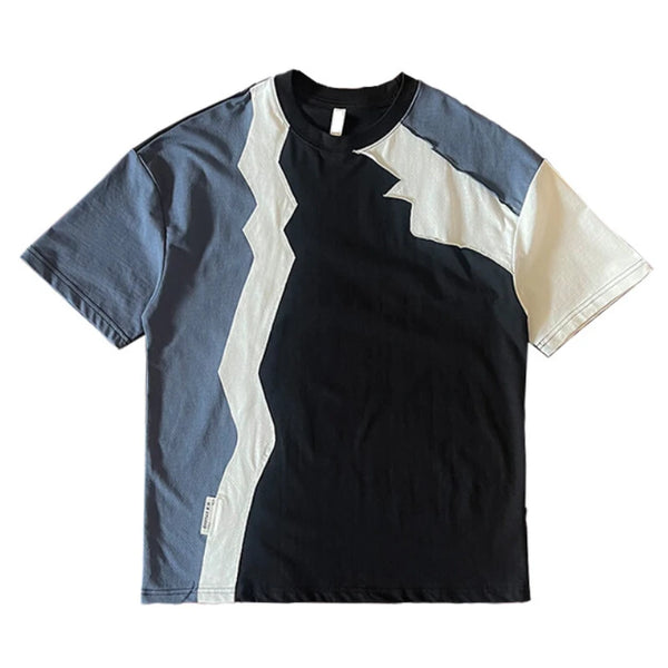 Mens Cutout Tshirt Spliced Design Short Sleeve Streetwear