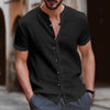 Men’s Stand Collar Henley V-Neck Shirt – Casual Summer Hawaiian Top 2025 in Solid White/Black