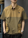 Mens Cargo Pocket Polo Shirt Half Zip Patchwork Casual Tee 2026