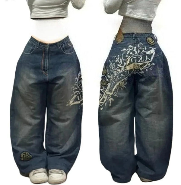 Y2K Baggy Jeans Unisex Embroidered Hip Hop Wide Leg Streetwear