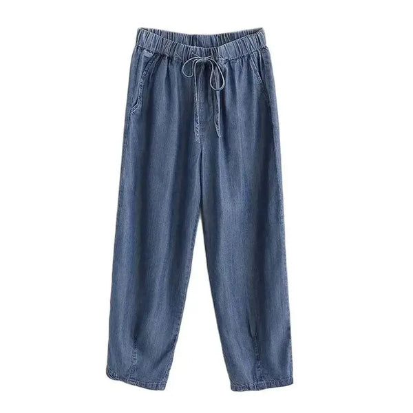 Blue Lyocell High Waist Wide Leg Denim Pants for Women