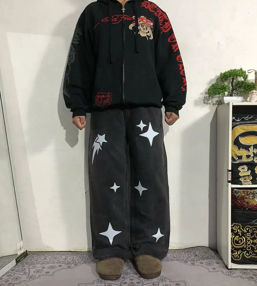 Men's Retro Harajuku Loose Jeans Meteor Print Streetwear Pants