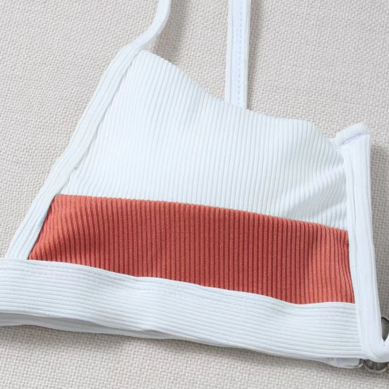 Sommer-Bikini-Anzug, tiefer V-Ausschnitt, Schultergurt, BH, niedrige Taille, atmungsaktiv