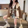 Womens Lightweight Hooded Baseball Jacket Loose Varsity Top