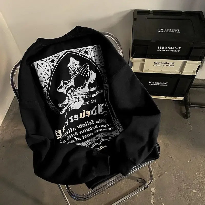 Men's American High Street Hip-Hop Print Loose Retro Hoodie