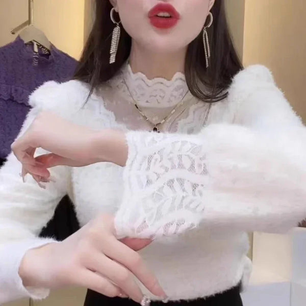 Elegant Fashion Long Sleeve Blusas Casual Korean Hollow Out Shirts