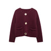 Women's Knit Cardigan Sweater - Gold Buttons & Patch Pockets