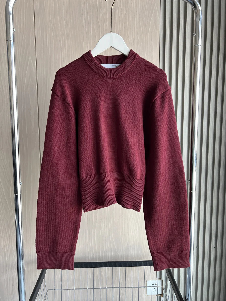 Women's Loose Knit Sweater Round Neck Ribbed Hem Short Cardigan