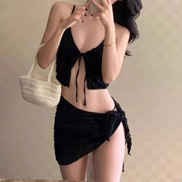 Three Piece Bikini Set Women Strapless Korean Style Swimsuit