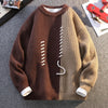 Mens Crew Neck Sweater Drawstring Splice Knit Pullover Fall Winter
