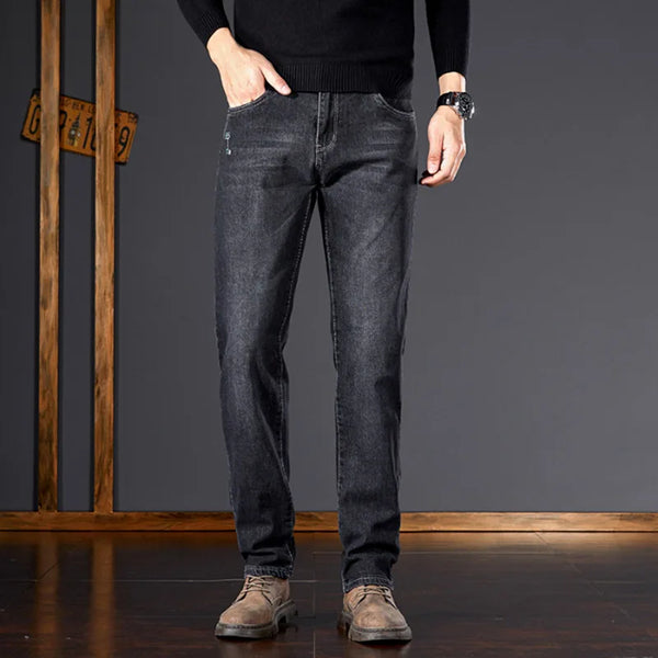 Men's Straight Fit Elastic Denim Jeans Business Casual