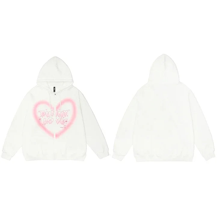 2025 Graffiti Heart Bear Print Hooded Jacket Men