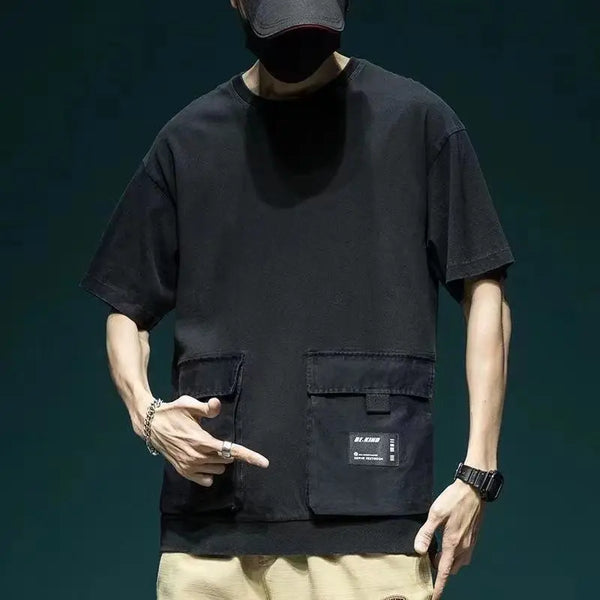 Mens Cargo Pocket Tee Oversized Dropped Shoulder Cotton T Shirt