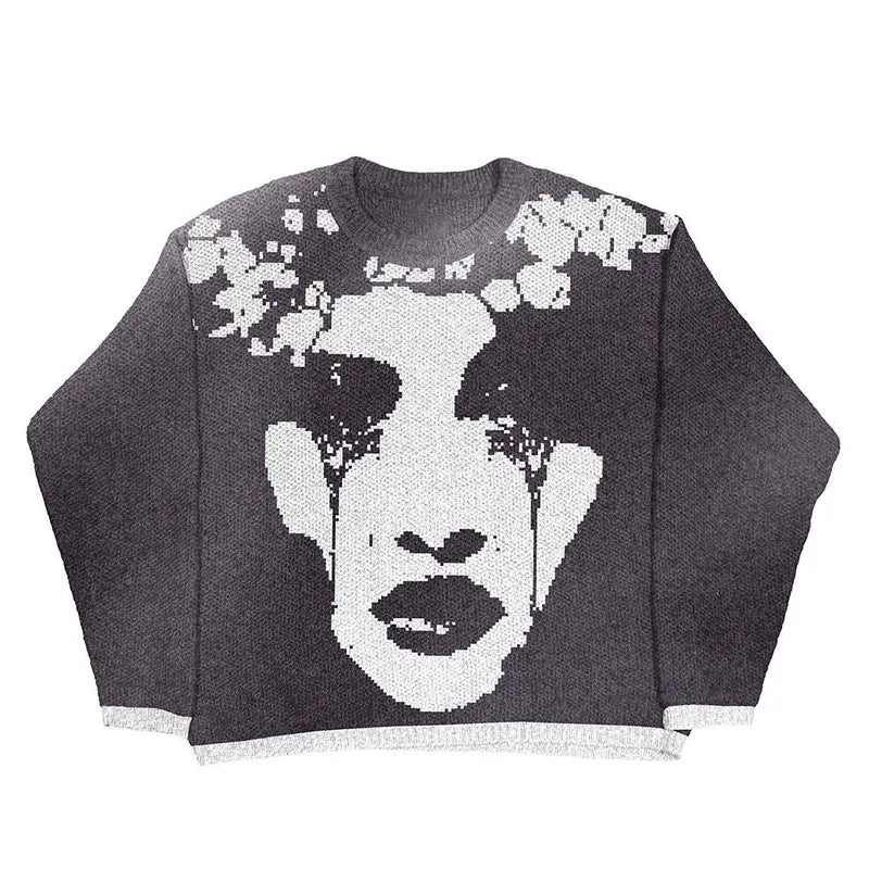 Vintage Harajuku Knit Sweater Men Aesthetic Streetwear Pullover