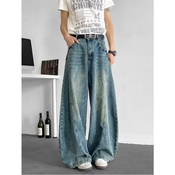 Men Baggy Jeans Wide Leg Unisex Streetwear Hip Hop Dance Pants Loose Fit