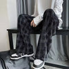 Mens Checkered Wide Leg Pants Oversized Plus Size Casual Joggers