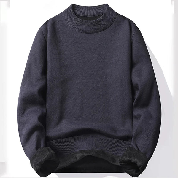 Mens Fleece Lined Mock Neck Sweater Thick Warm Knit Pullover
