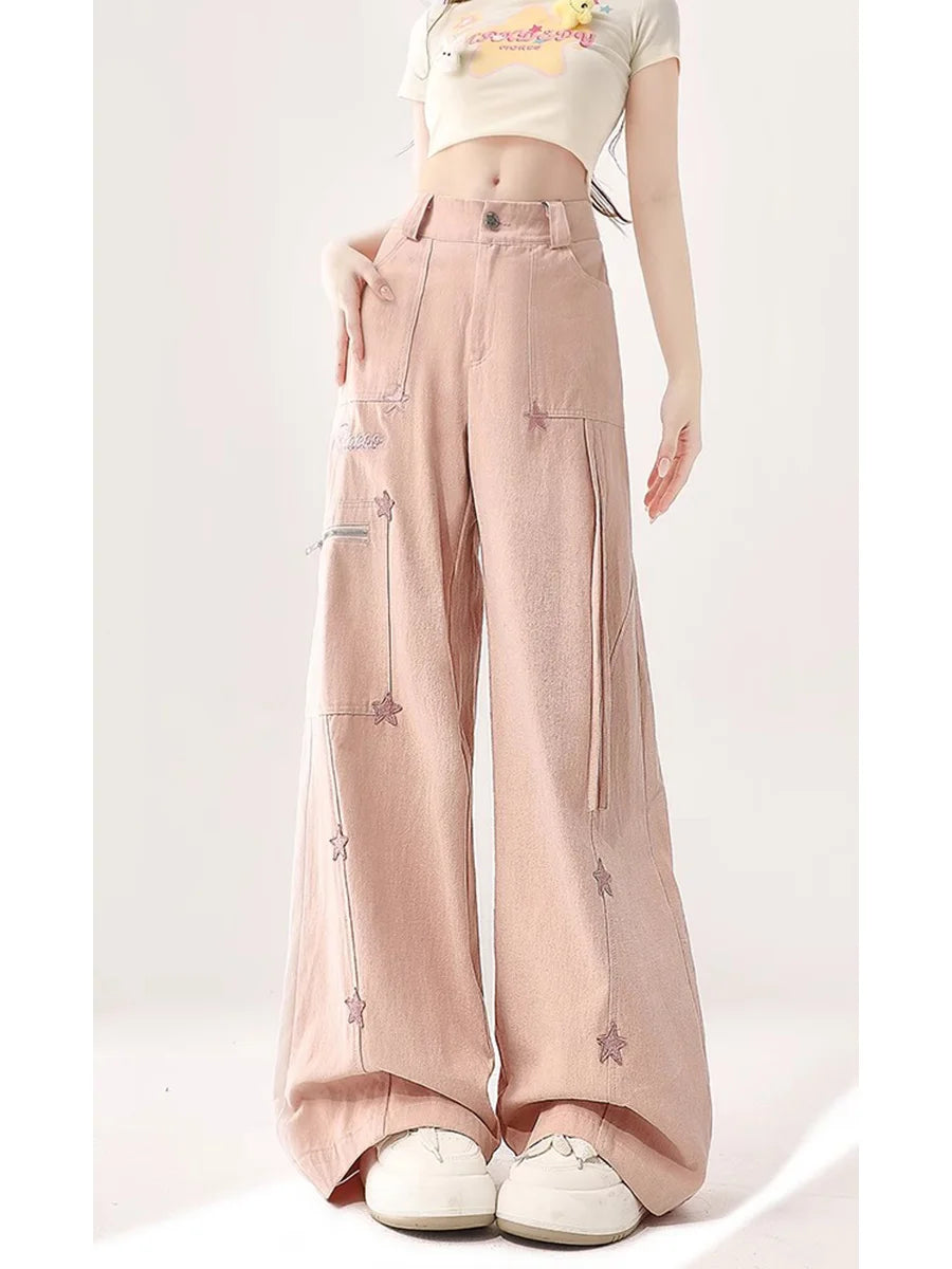 2024 Ästhetische rosa Cargojeans für Damen