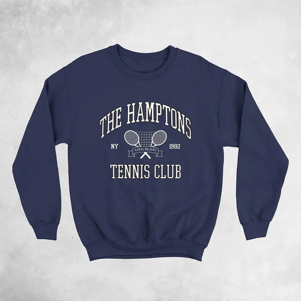 Hamptons Tennis Club Vintage Sweatshirt Loose Warm Pullover
