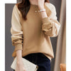 Womens Raglan Sleeve Sweater Color Block Oversized Crew Neck Casual