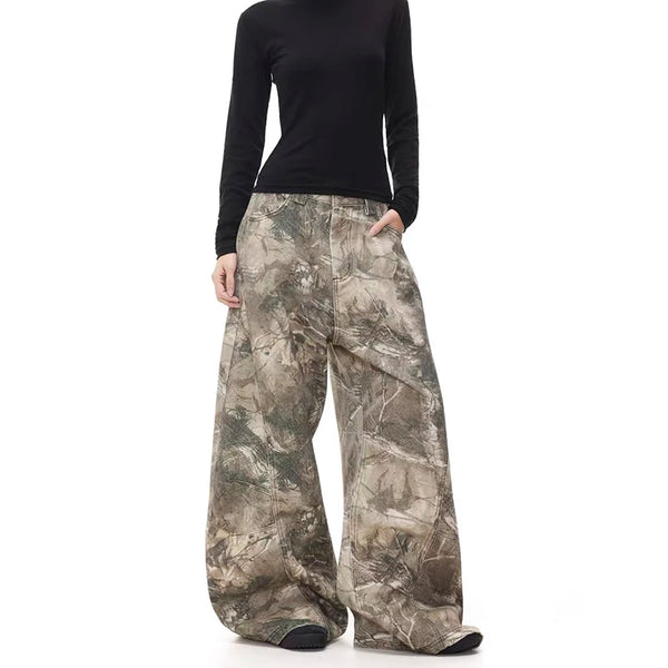 Women Y2K Camo Cargo Jeans Oversized Baggy Embroidered Denim