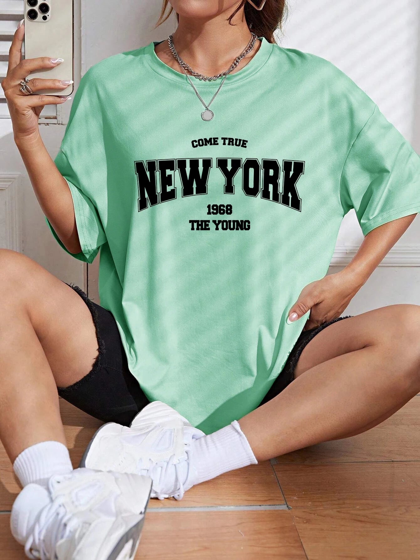 Women’s 1968 New York Oversized T-shirt Casual Cotton Streetwear