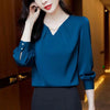 Womens Embroidered Chiffon Blouse V Neck Long Sleeve Bell Sleeve Top