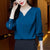 Womens Embroidered Chiffon Blouse V Neck Long Sleeve Bell Sleeve Top