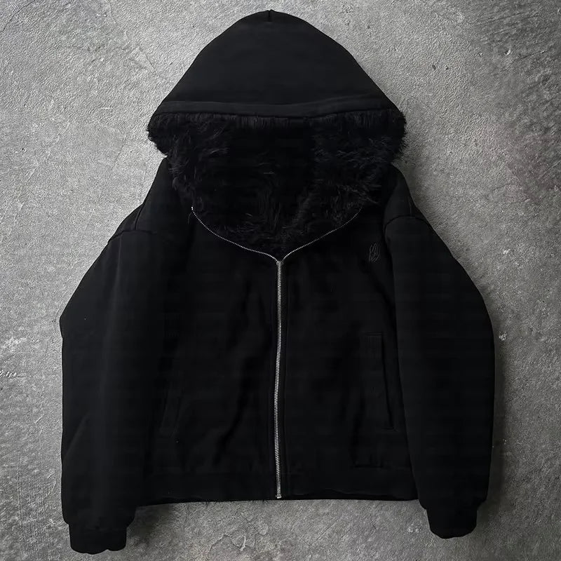 Faux Fur Harajuku Hip-Hop Oversized Zipper Hoodie Punk Goth Jacket