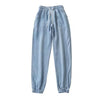 Summer Ice Silk Jeans Women High Waist Drawstring Harem Loose Pants