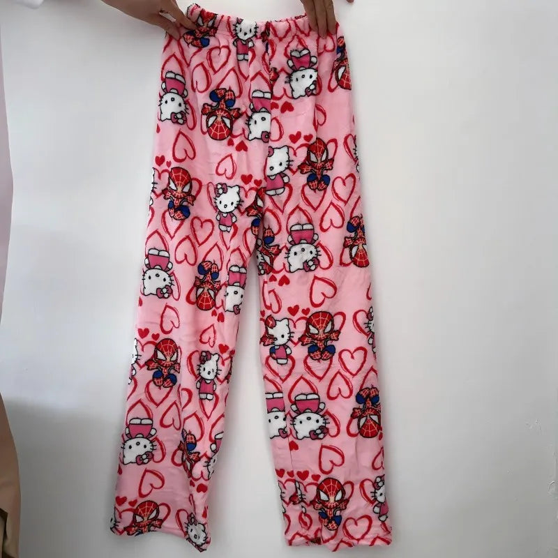 Hello Kitty Spider-Man Pajama Pants Cotton Loose Women’s Lounge Wear