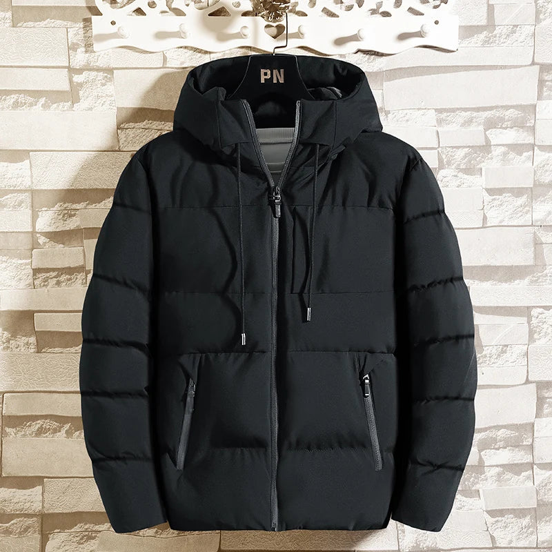 Men's Hooded Cotton Jacket Winter Warm Slim Fit Korean Style Coat