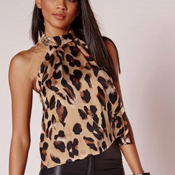 Women Blouses Leopard Print Ladies Shirts And Tops Sleeveless Tops